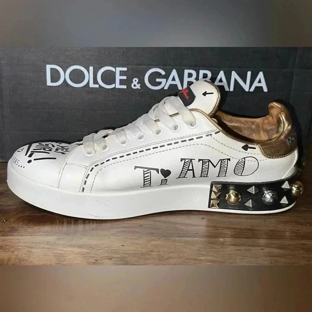 Dolce & Gabbana DG Portofino Designer White Leather Sneakers/Shoes Size 40 - Picture 10 of 16